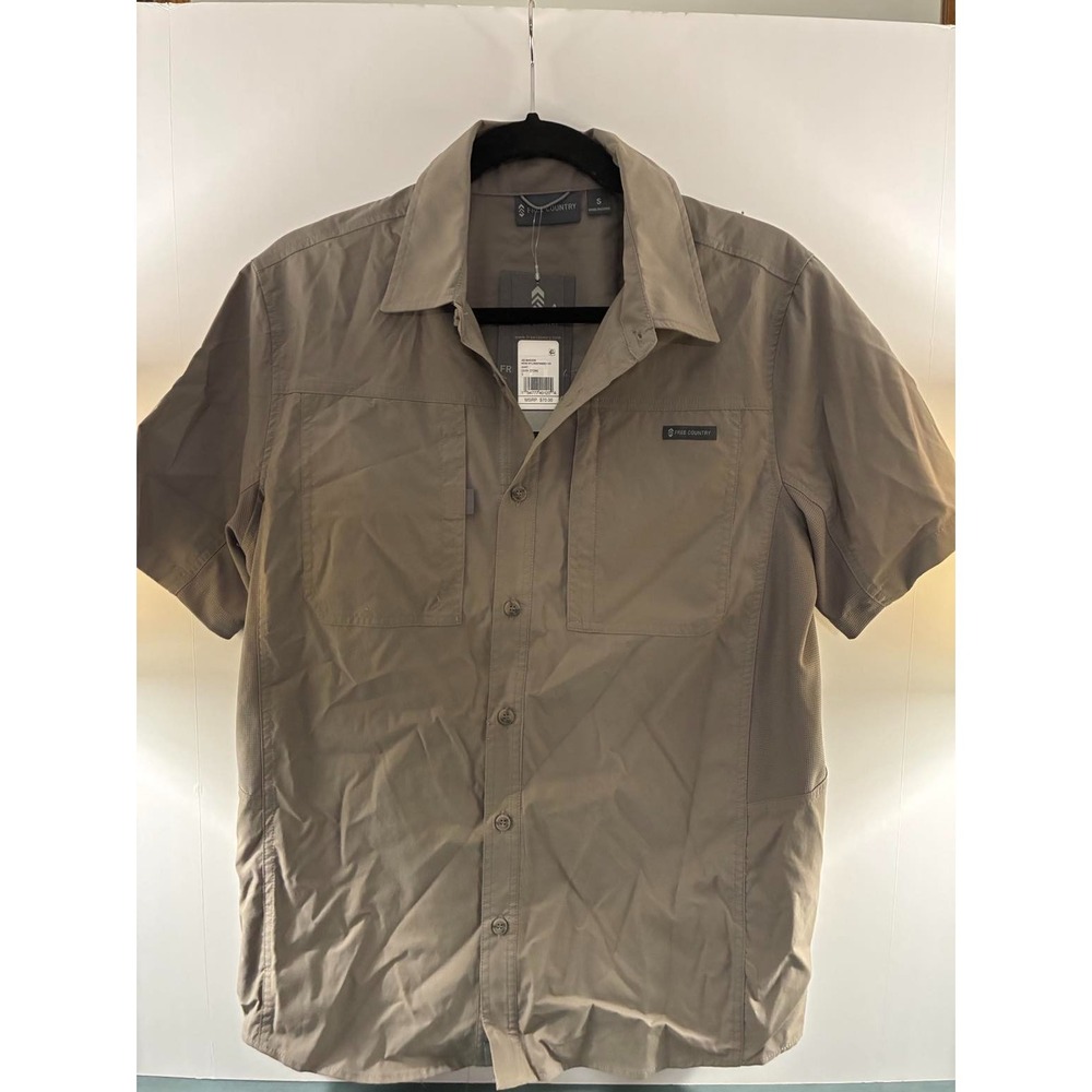 Free Country Mens Acadia Short Sleeve Shirt Size S Dark Stone Quick Dry
